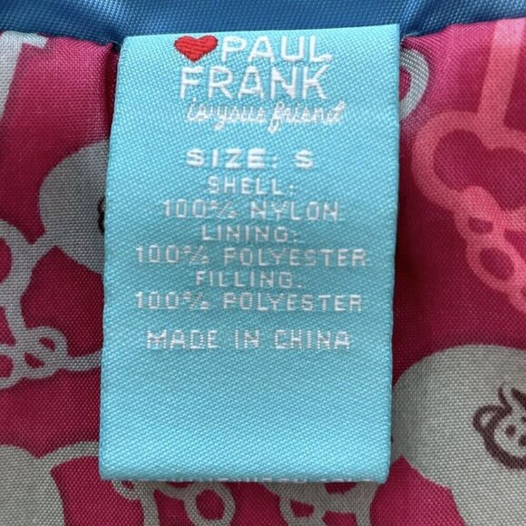 Paul Frank Women's Sz S Blue Puffer Coat Double Paul Frank Monkey Snap Closure - Picture 4 of 9